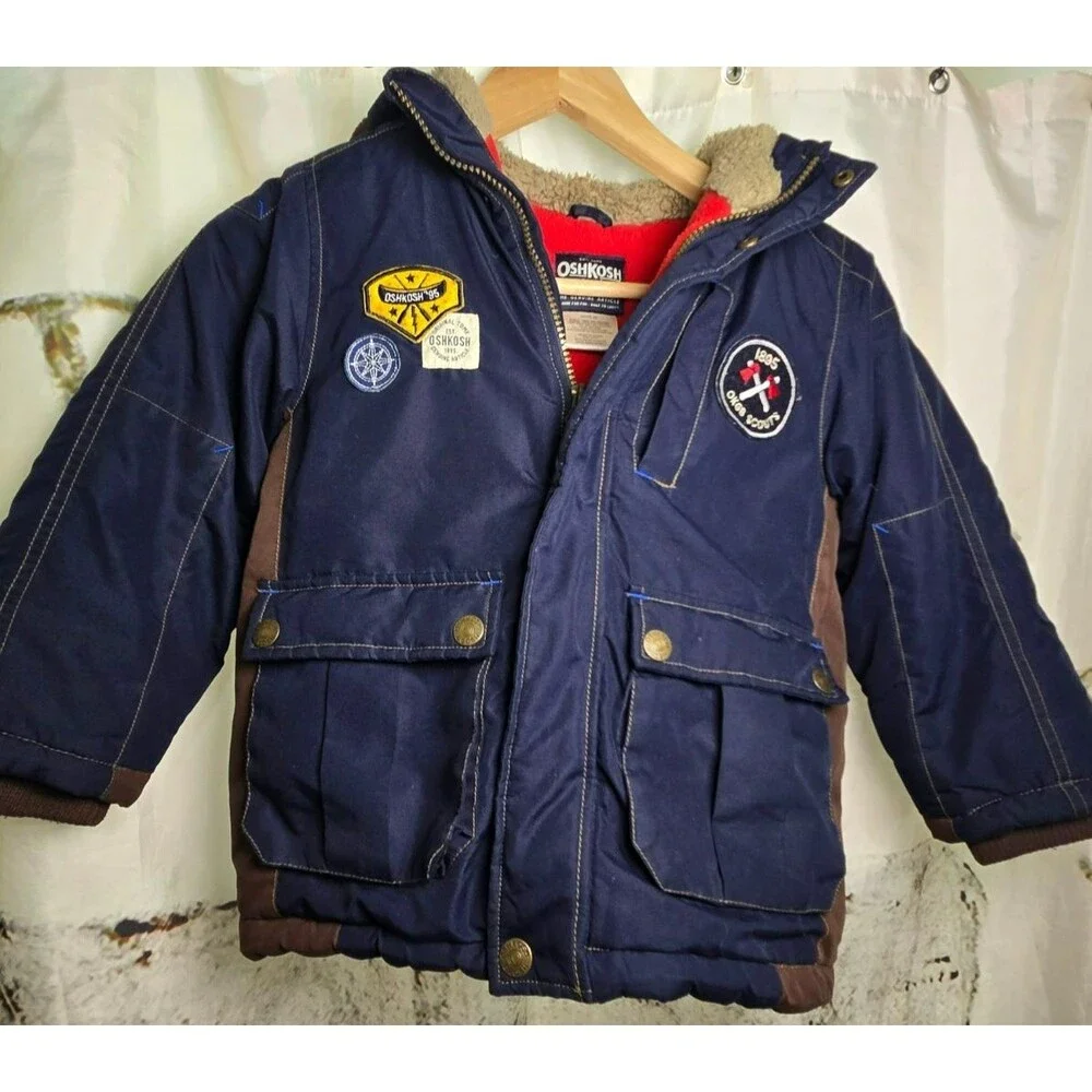 Vintage-Inspired OshKosh B'gosh Boys Winter Coat Navy Blue Fleece Lined - 6